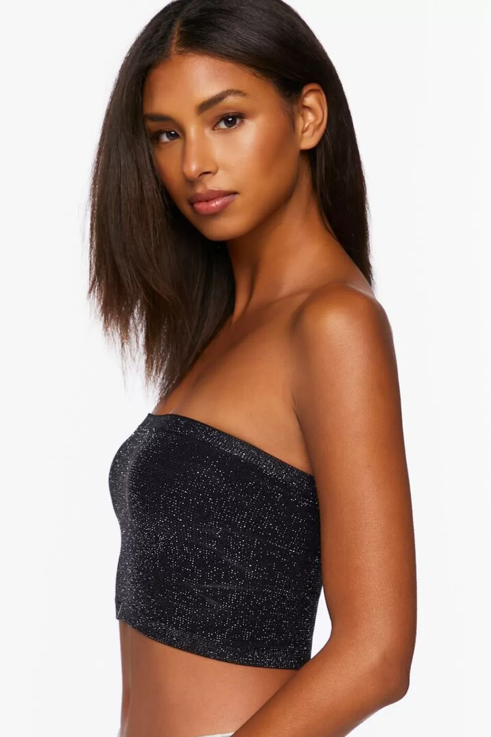 Loungewear>Forever 21 Glitter Knit Seamless Bralette Black/Silver