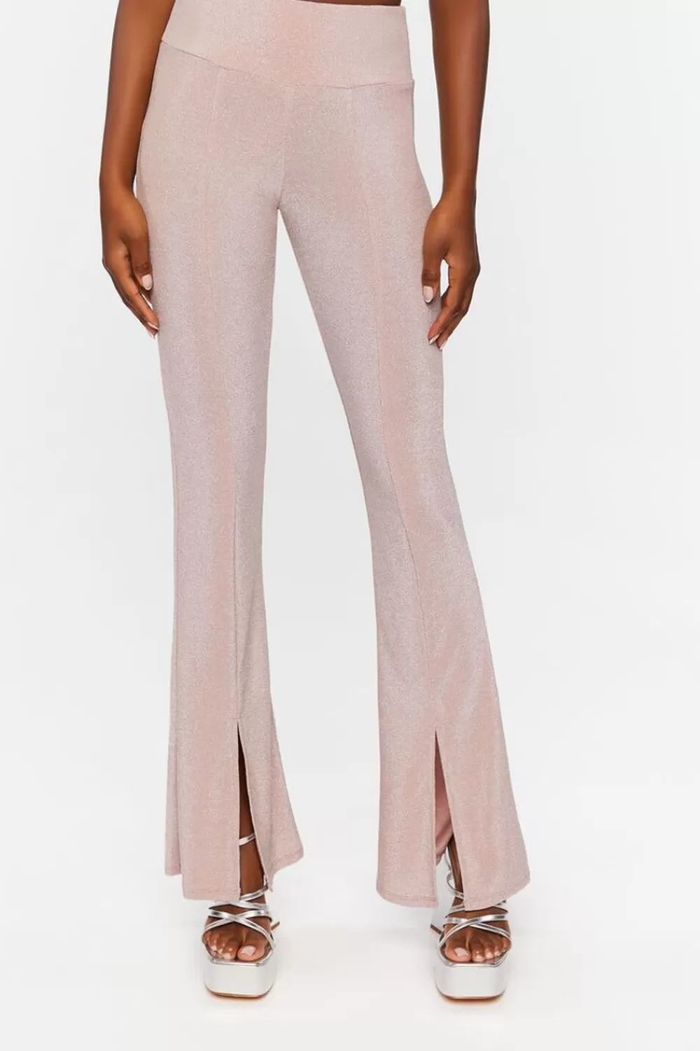 Matching Sets>Forever 21 Glitter Split-Hem Pants Dusty Pink