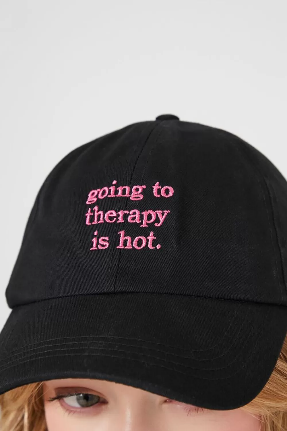 Hats + Beanies>Forever 21 Going To Therapy Is Hot Baseball Cap Black/Pink