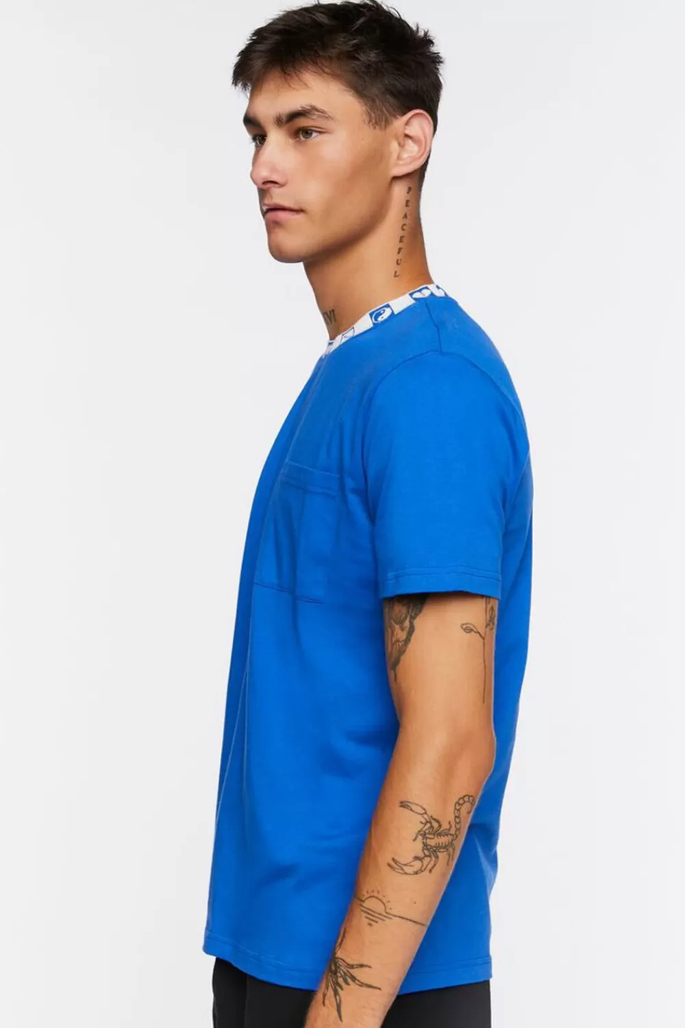 Graphic Tees>Forever 21 Graphic-Trim Crew Tee Blue/White