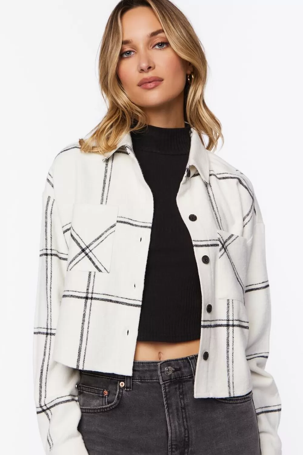 Forever 21 Grid Plaid Cropped Flannel Shirt | Women Tops