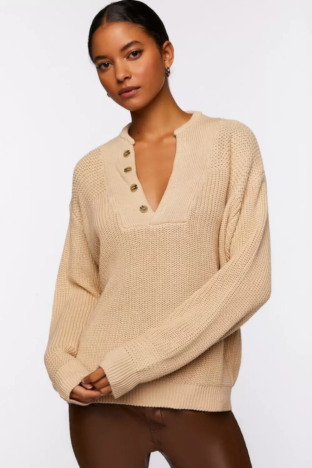 Forever 21 Half-Button Drop-Sleeve Sweater | Women Tops