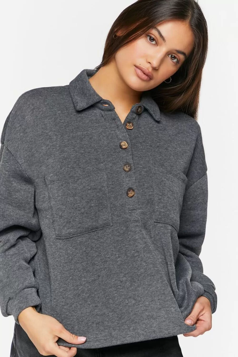 Forever 21 Half-Button Long-Sleeve Shirt | Women Tops