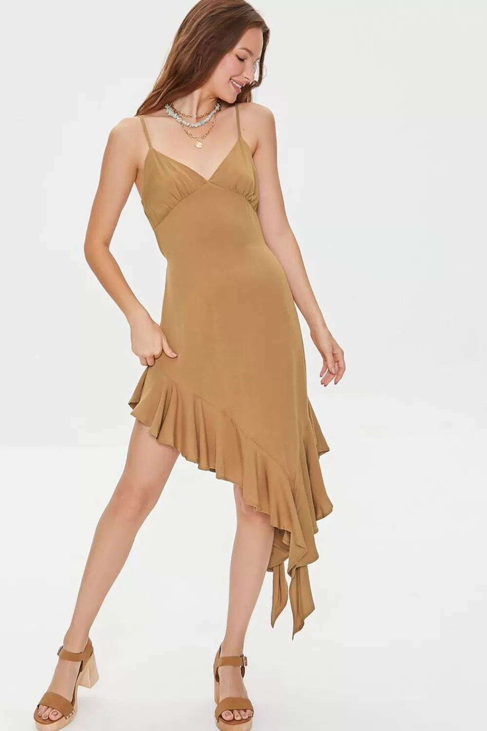 Dresses>Forever 21 Handkerchief Flounce Midi Dress Maple