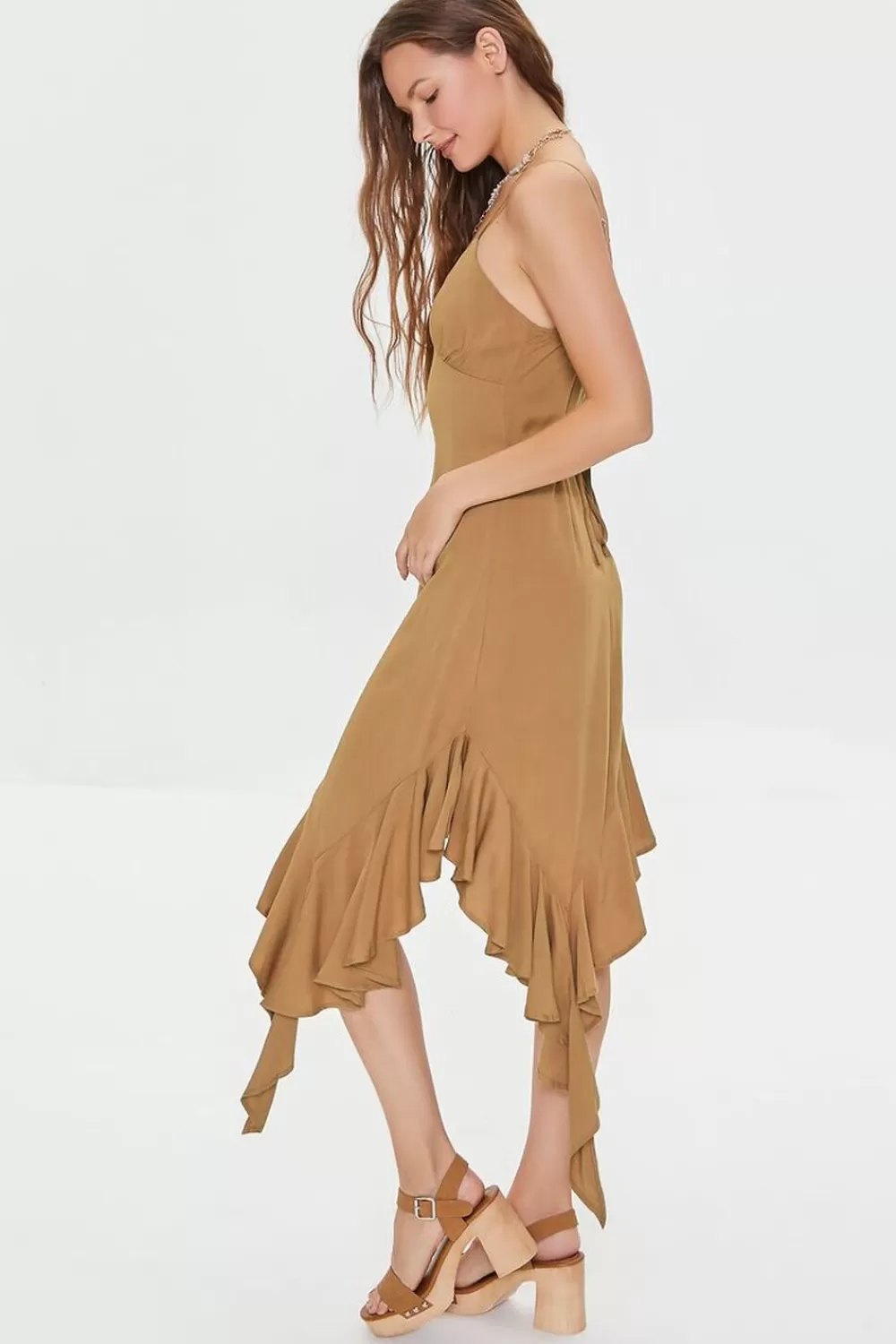 Dresses>Forever 21 Handkerchief Flounce Midi Dress Maple
