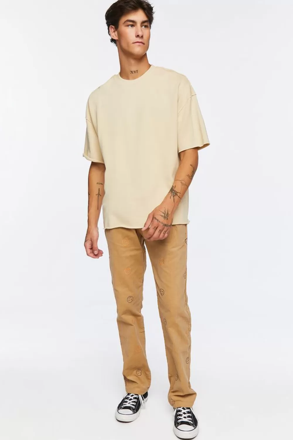 Bottoms>Forever 21 Happy Face Corduroy Drawstring Pants Khaki