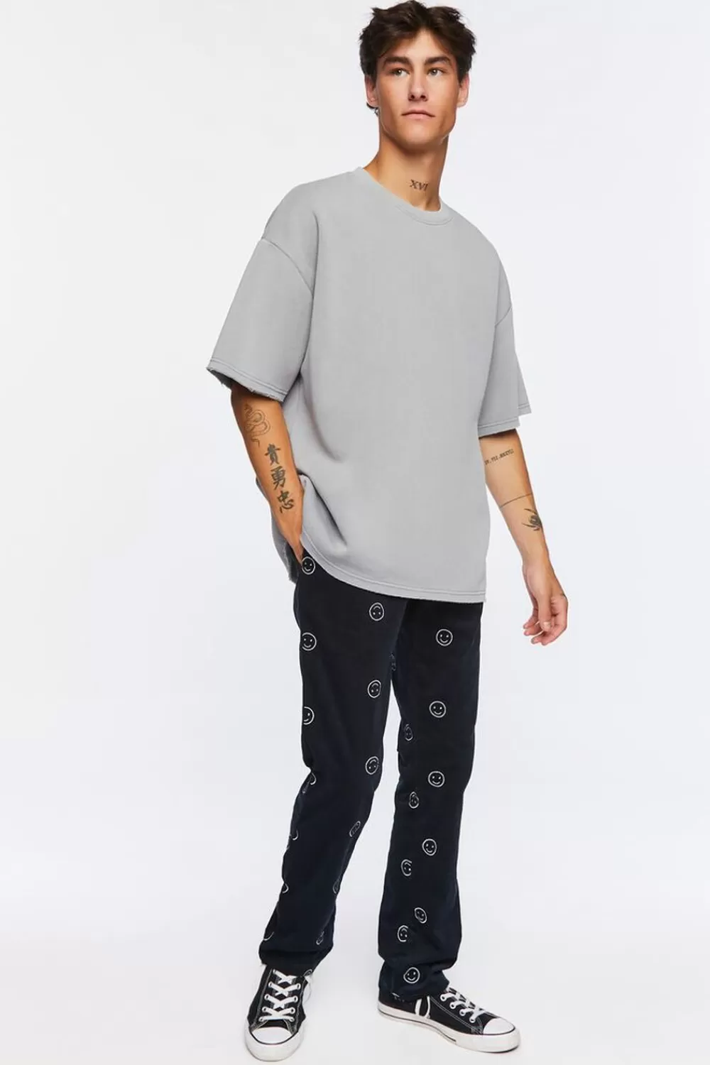 Bottoms>Forever 21 Happy Face Corduroy Drawstring Pants Navy