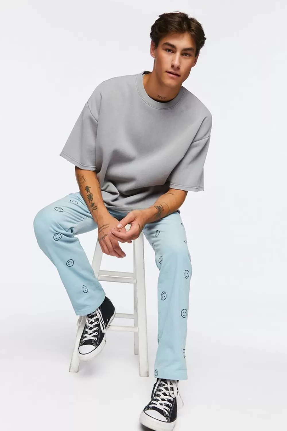 Bottoms>Forever 21 Happy Face Corduroy Drawstring Pants Blue