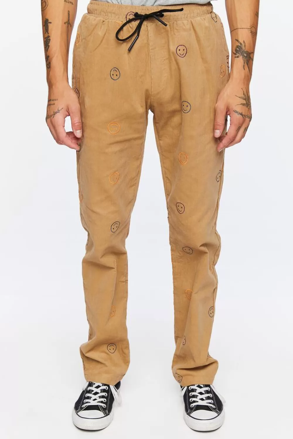 Bottoms>Forever 21 Happy Face Corduroy Drawstring Pants Khaki