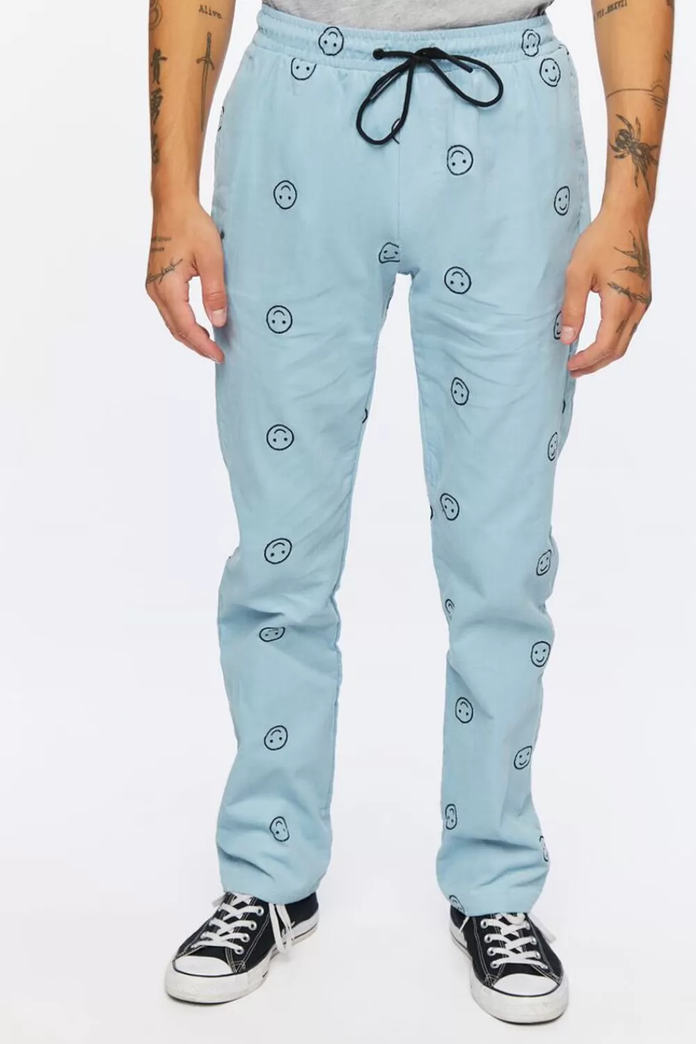 Bottoms>Forever 21 Happy Face Corduroy Drawstring Pants Blue