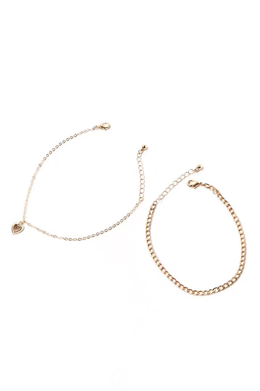 Body Jewelry>Forever 21 Heart Charm Anklet Set Gold