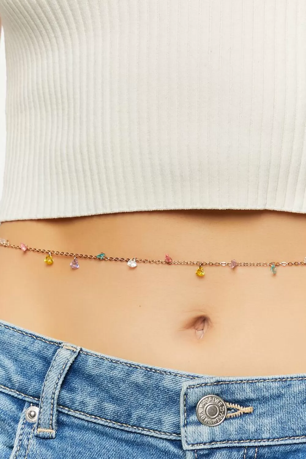 Body Jewelry>Forever 21 Heart Charm Belly Chain Purple/Gold