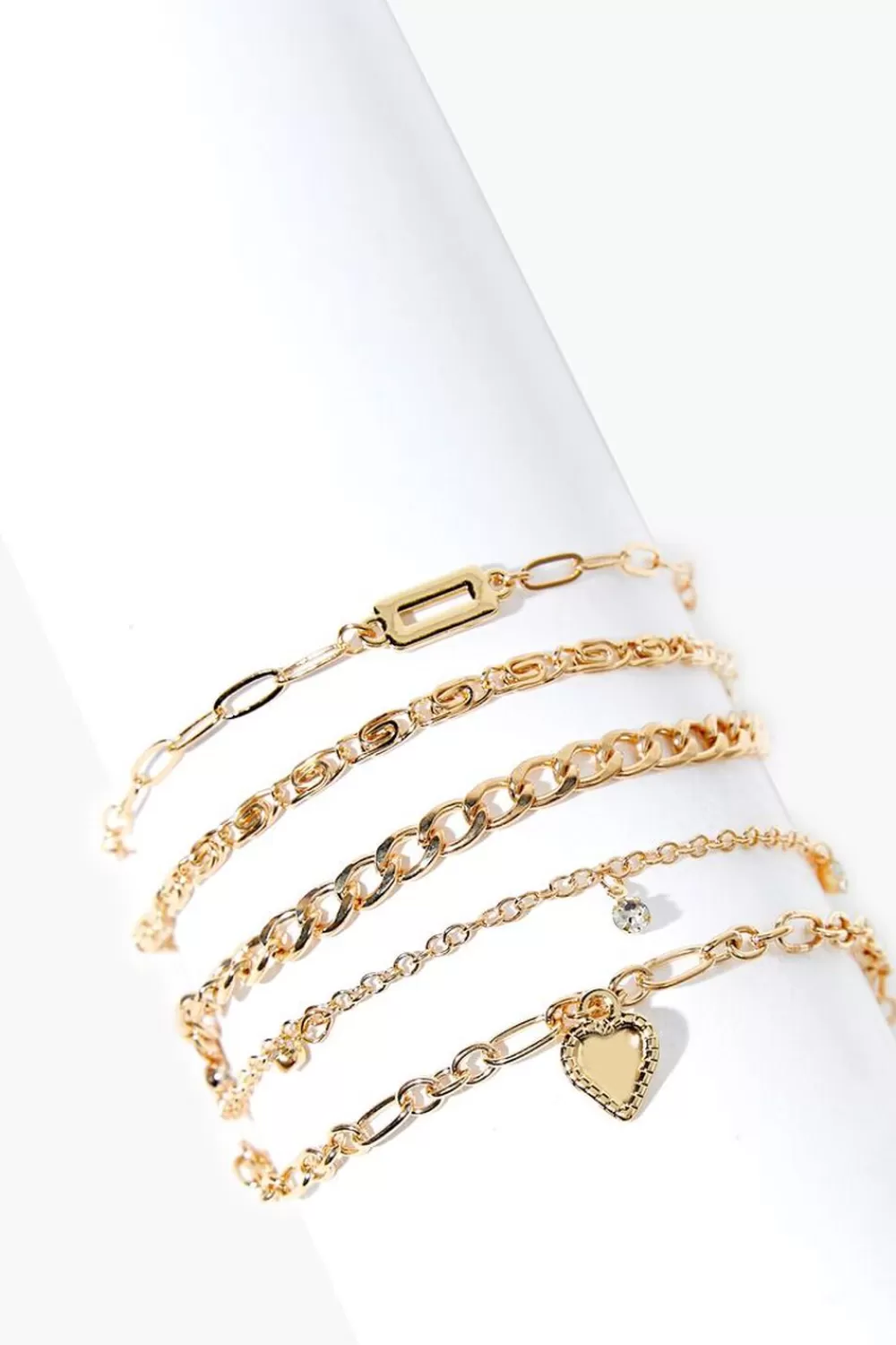 Bracelets>Forever 21 Heart Charm Bracelet Set Gold