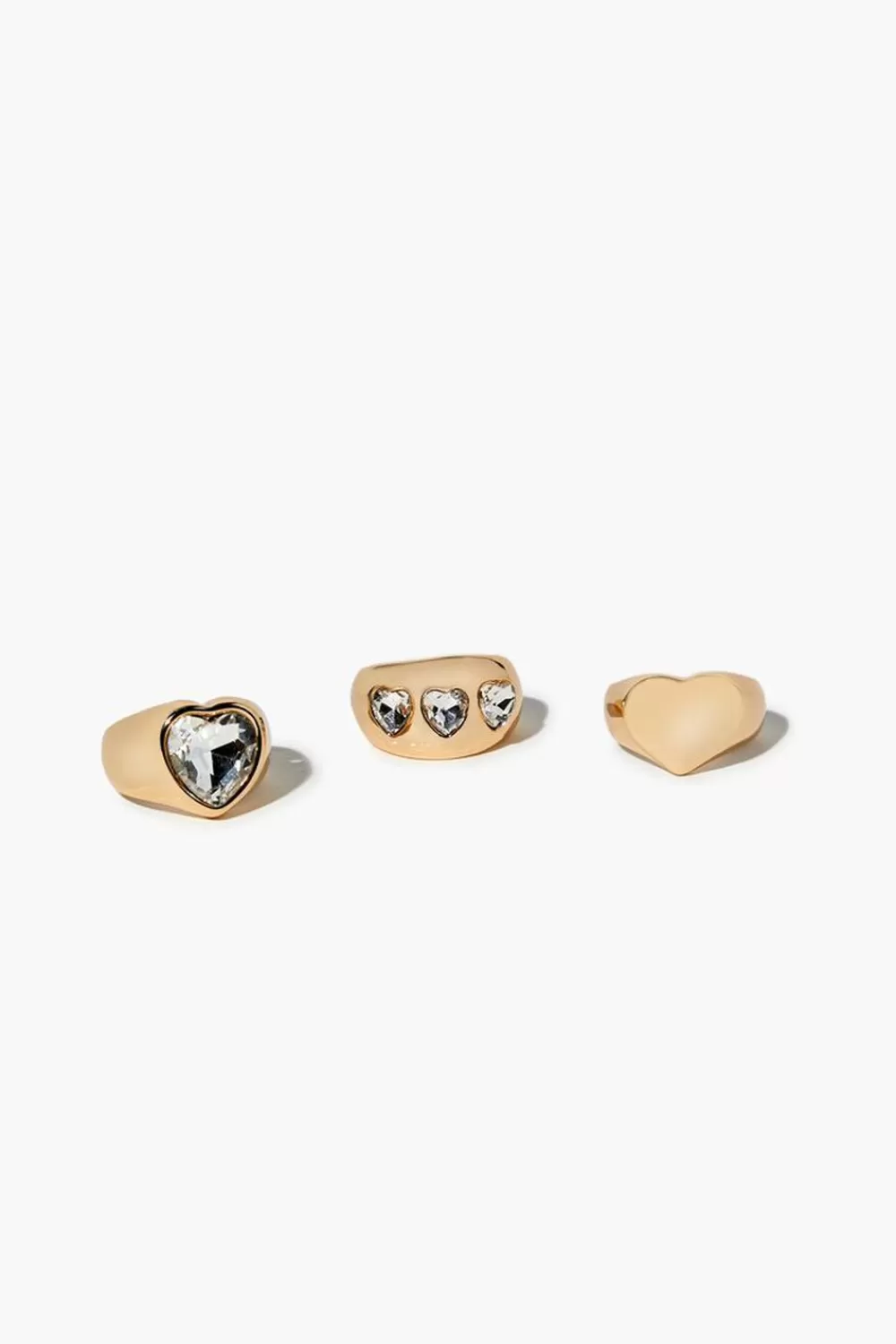 Rings>Forever 21 Heart Faux Gem Ring Set Gold/Clear