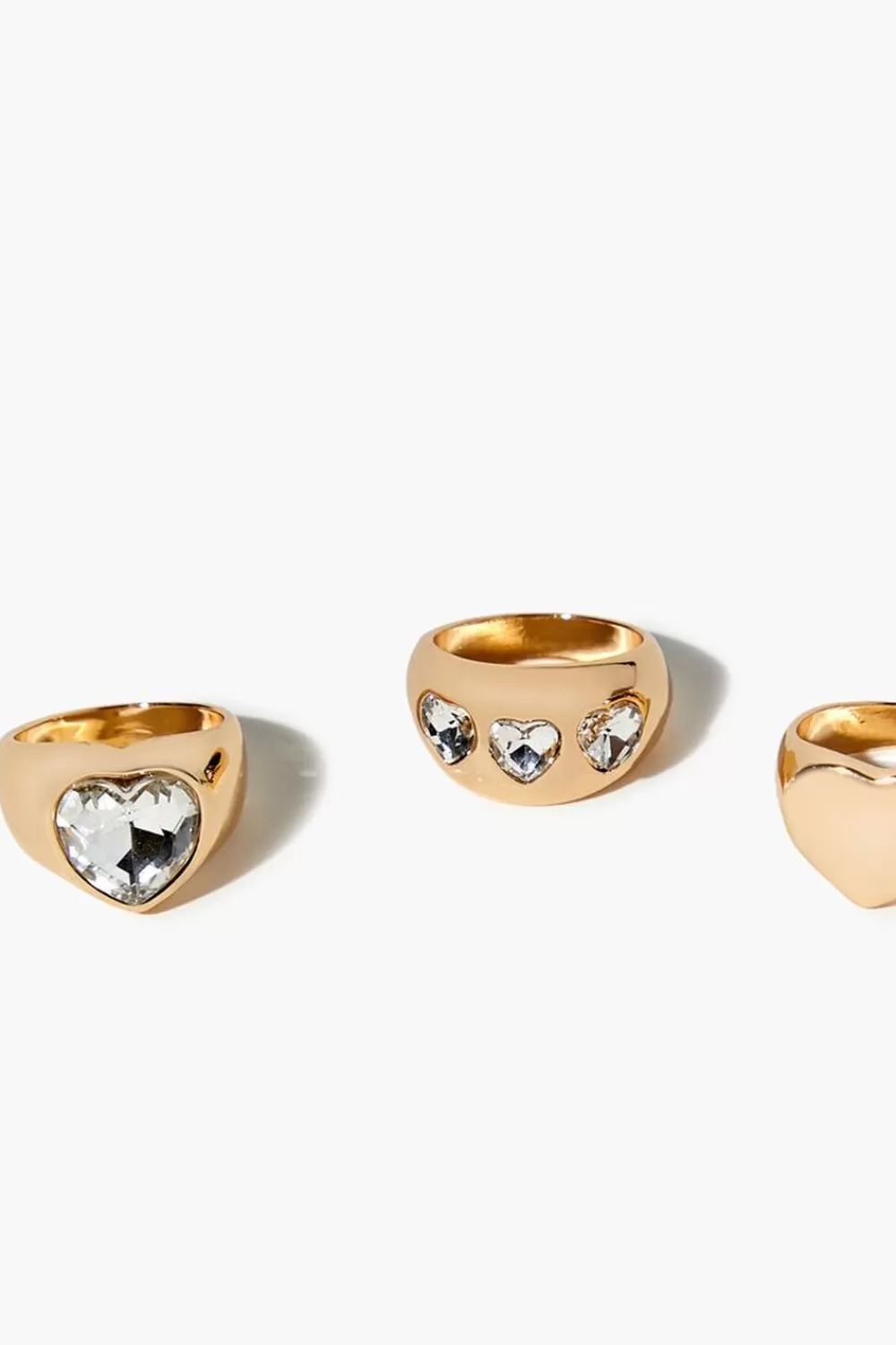 Rings>Forever 21 Heart Faux Gem Ring Set Gold/Clear