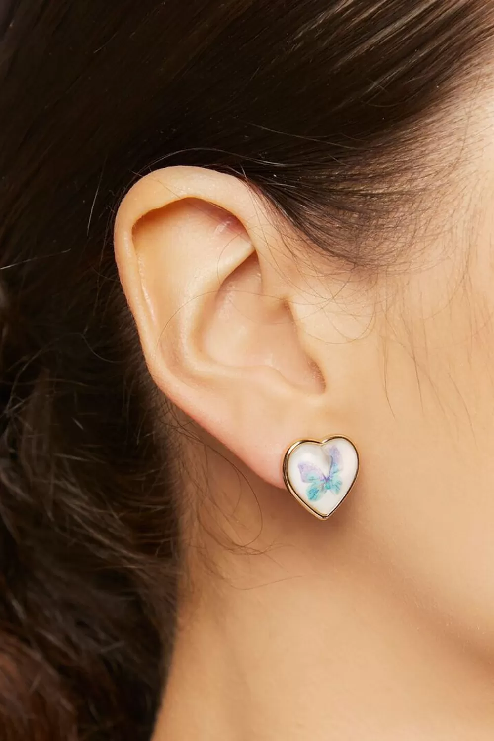 Earrings>Forever 21 Heart Necklace & Stud Earring Set Blue/Gold