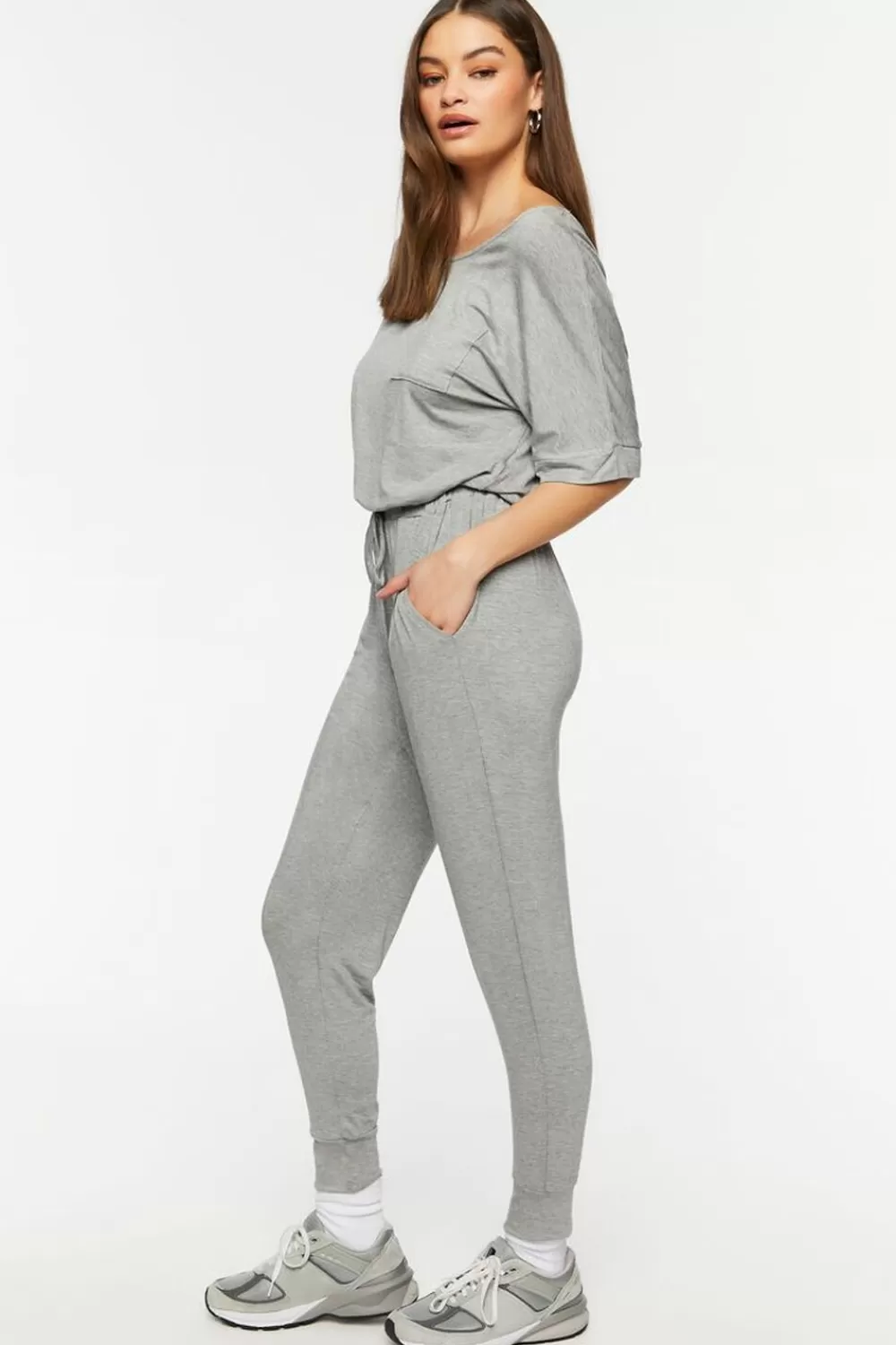 Rompers + Jumpsuits>Forever 21 Heathered Short-Sleeve Jumpsuit Heather Grey