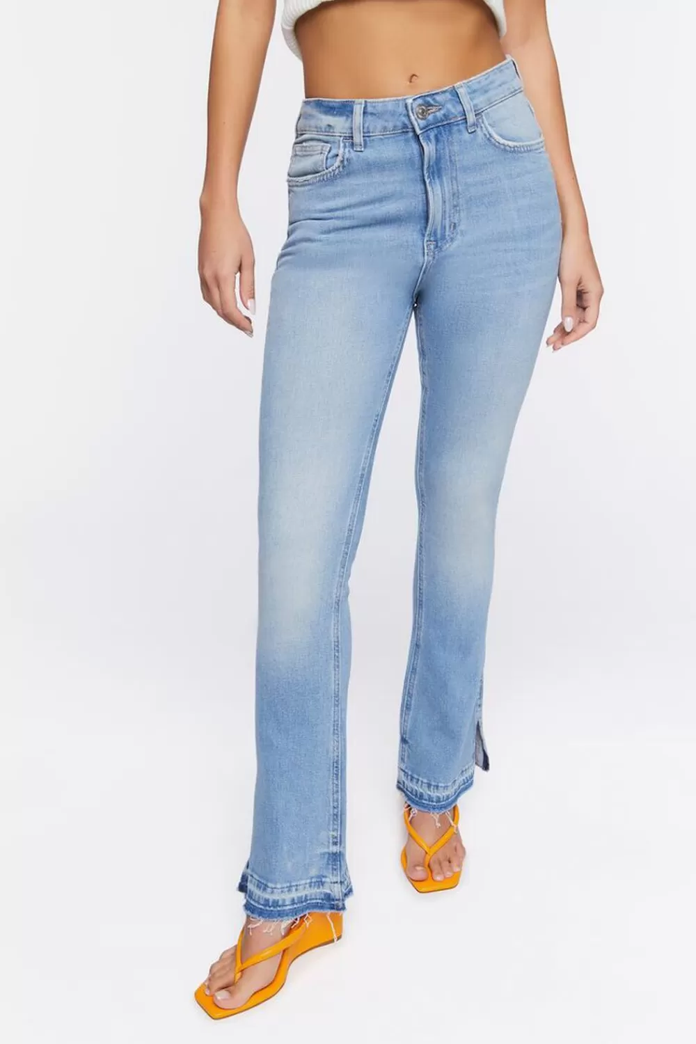 Bottoms>Forever 21 Hemp 10% Bootcut Split-Hem Jeans Light Denim