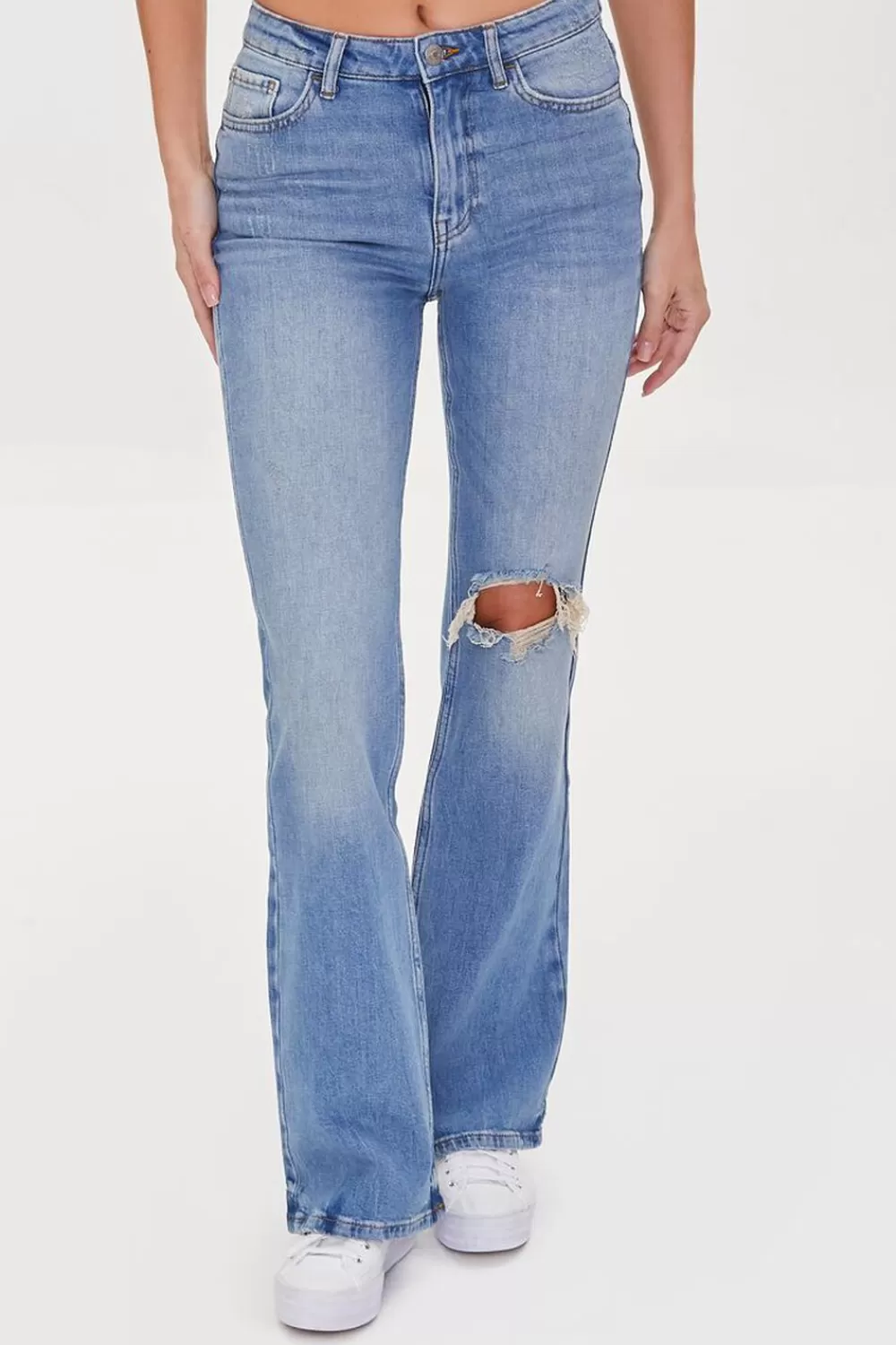 Bottoms>Forever 21 Hemp 4% High-Rise Flare Jeans Light Denim