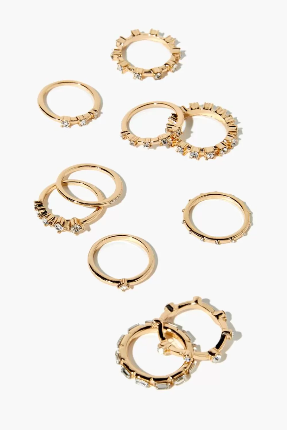 Rings>Forever 21 High-Polish Rhinestone Ring Set Gold/Clear