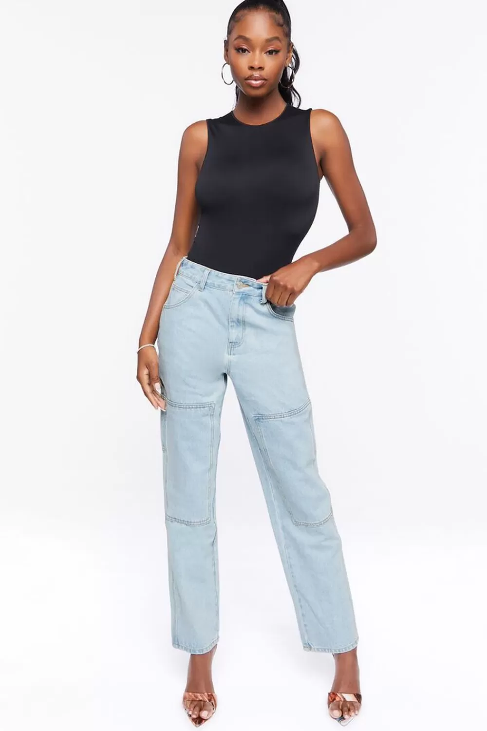 Bottoms>Forever 21 High-Rise Cargo Jeans Light Denim