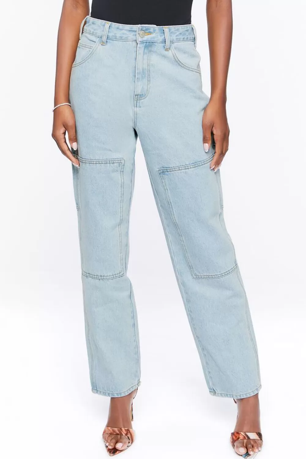 Bottoms>Forever 21 High-Rise Cargo Jeans Light Denim