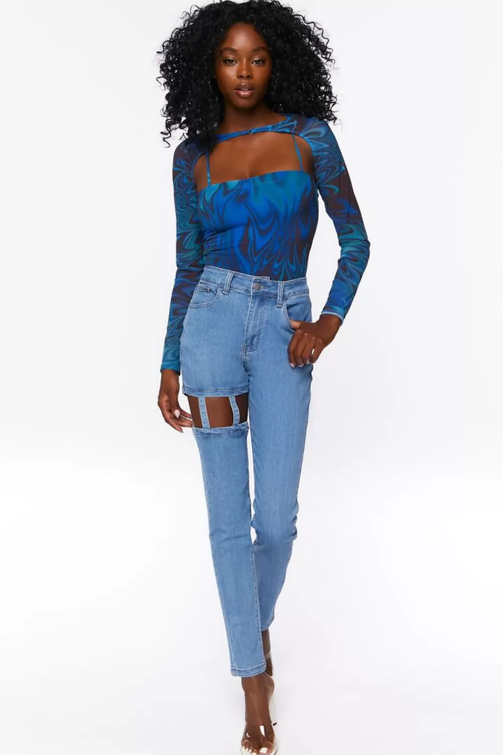 Bottoms>Forever 21 High-Rise Cutout Jeans Light Denim