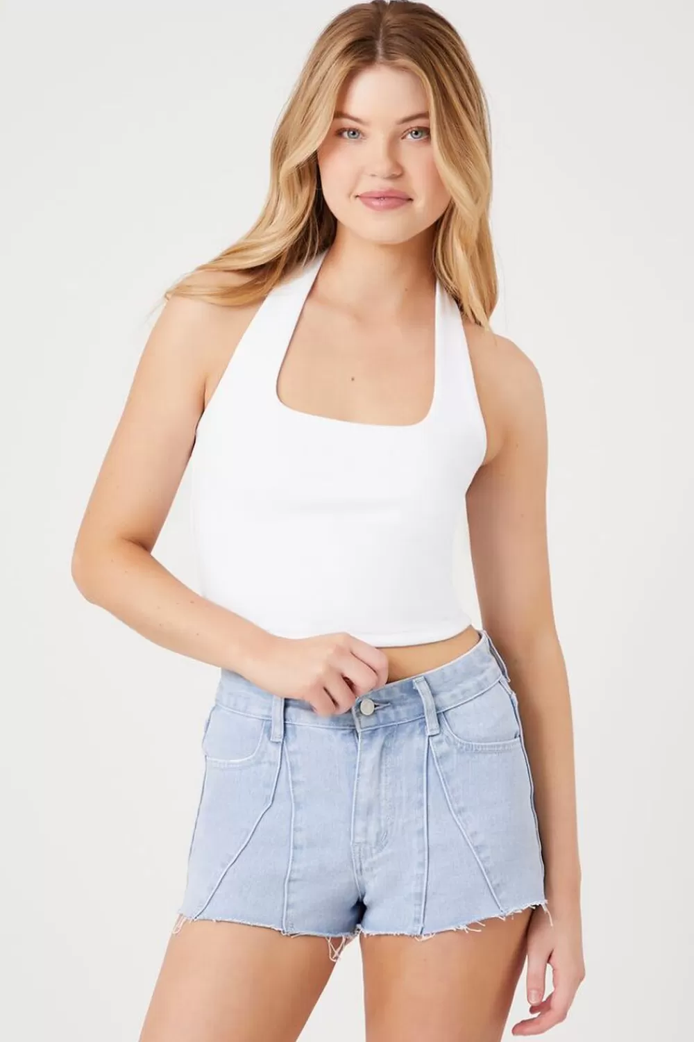Bottoms>Forever 21 High-Rise Denim Shorts Light Denim