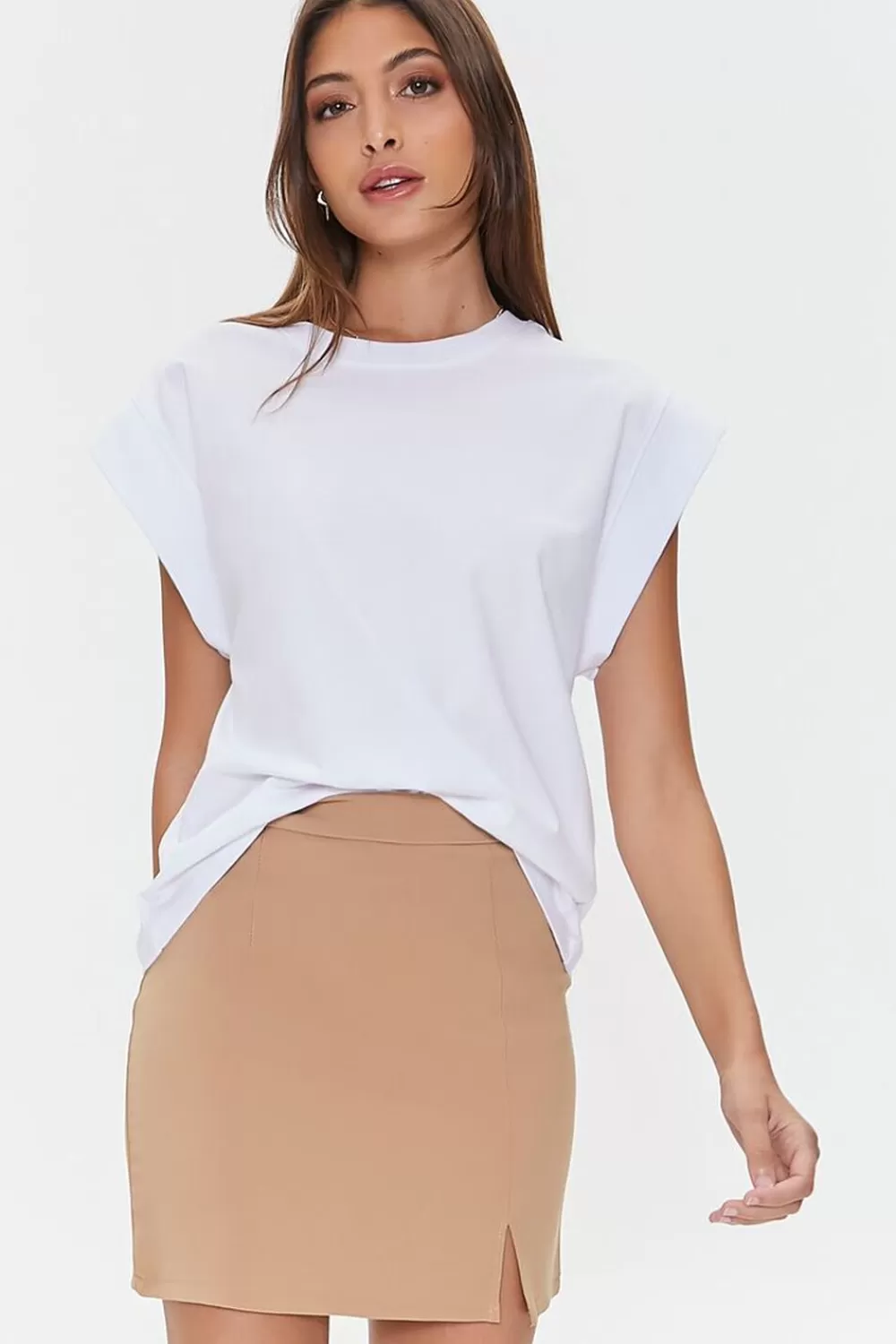 Bottoms>Forever 21 High-Rise Fitted Mini Skirt Khaki