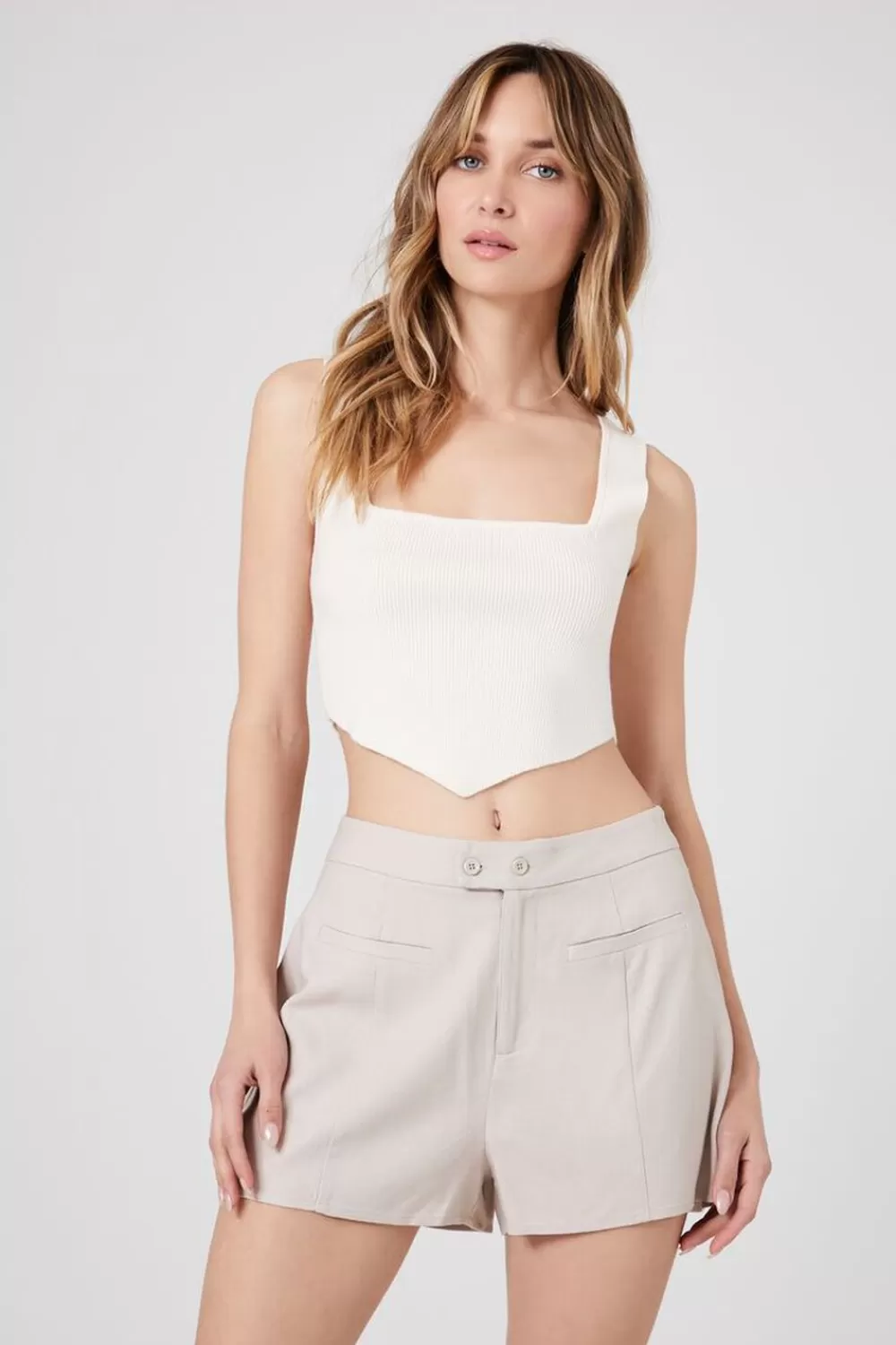 Bottoms>Forever 21 High-Rise Pull-On Shorts Beige