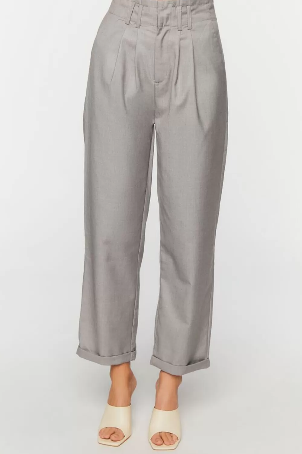 Bottoms>Forever 21 High-Rise Straight-Leg Trousers Grey