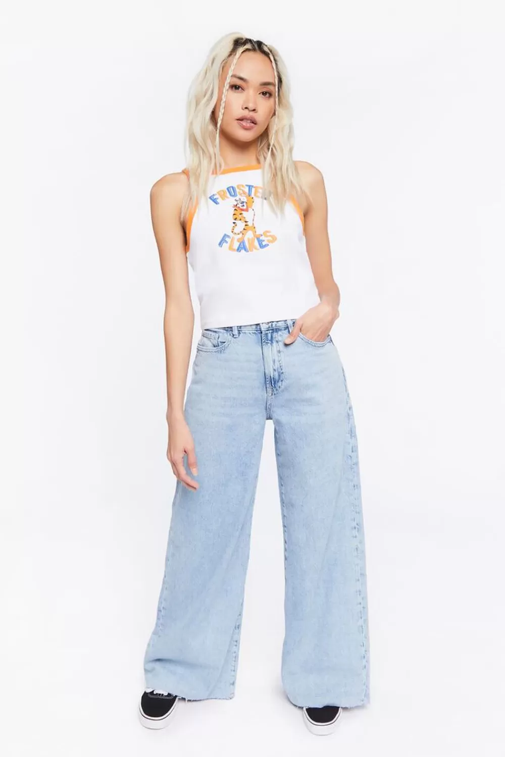 Bottoms>Forever 21 High-Rise Wide-Leg Jeans Light Denim