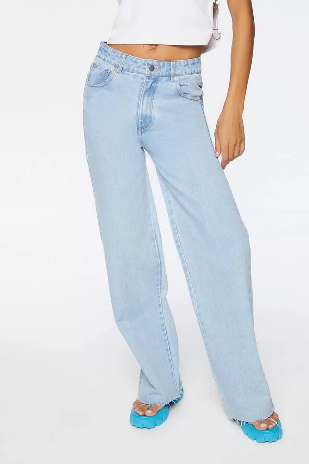Bottoms>Forever 21 High-Rise Wide-Leg Jeans Light Denim