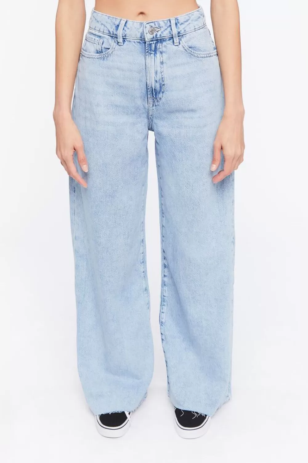Bottoms>Forever 21 High-Rise Wide-Leg Jeans Light Denim