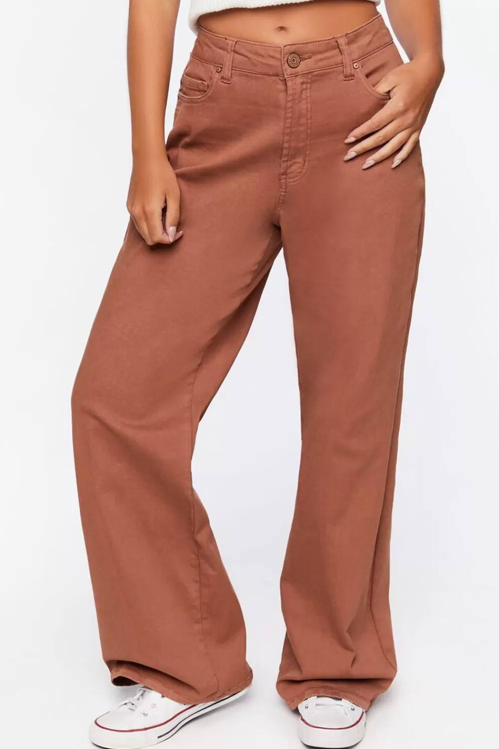 Jeans + Denim>Forever 21 High-Rise Wide-Leg Jeans Chestnut