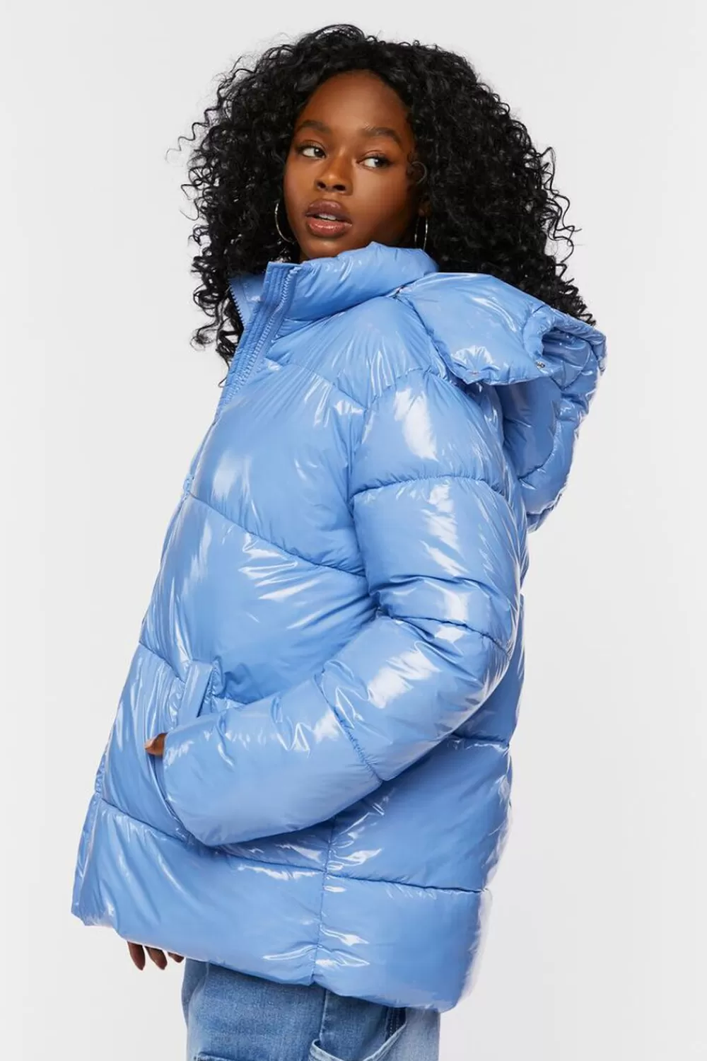 Jackets + Outerwear>Forever 21 Hooded Puffer Jacket Sky Blue