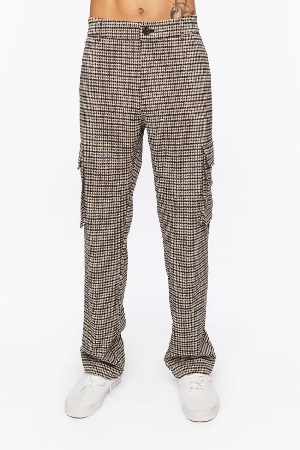 Bottoms>Forever 21 Houndstooth Straight-Leg Trousers Brown/Multi