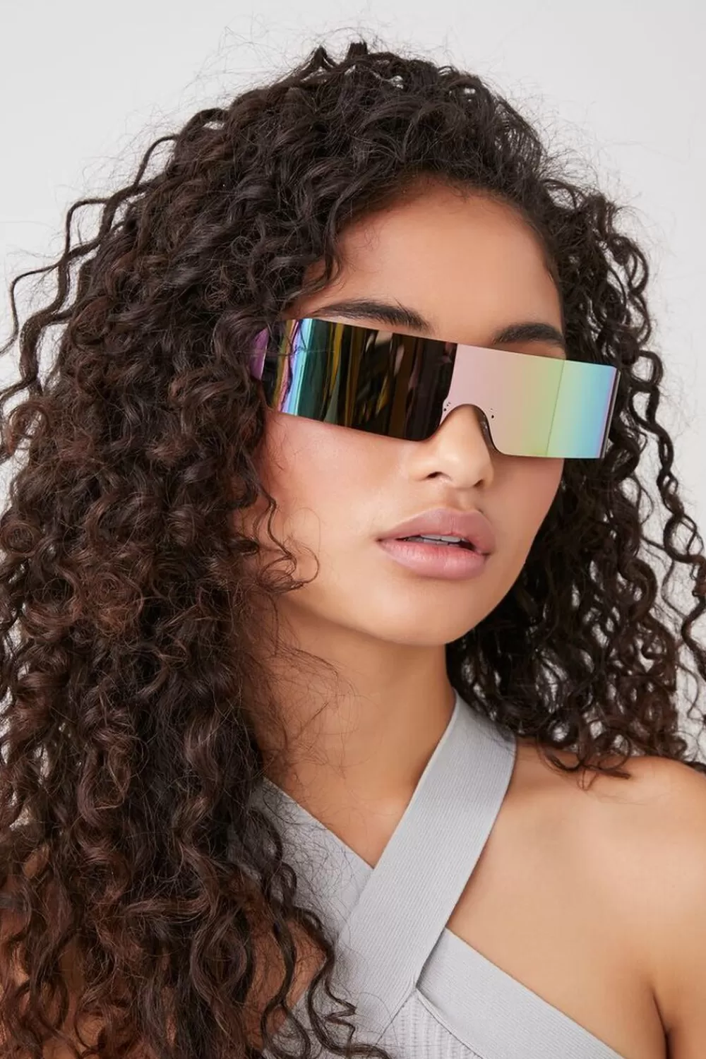 Swimwear>Forever 21 Iridescent Shield Sunglasses Pink/Multi