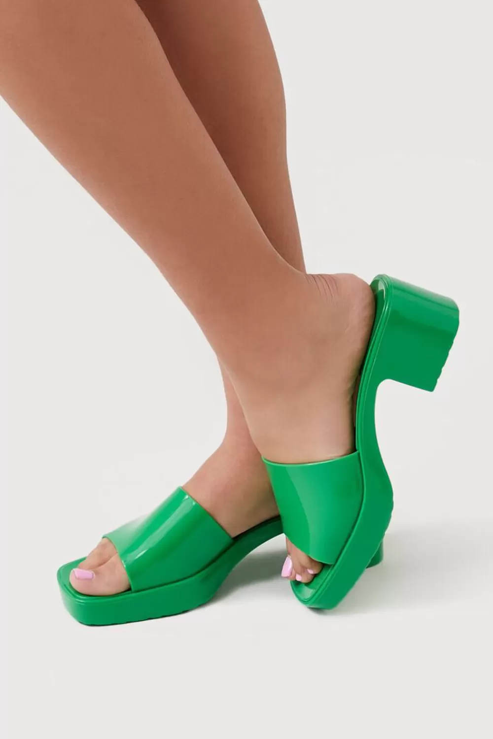 Heels>Forever 21 Jelly Open-Toe Block Heels Green