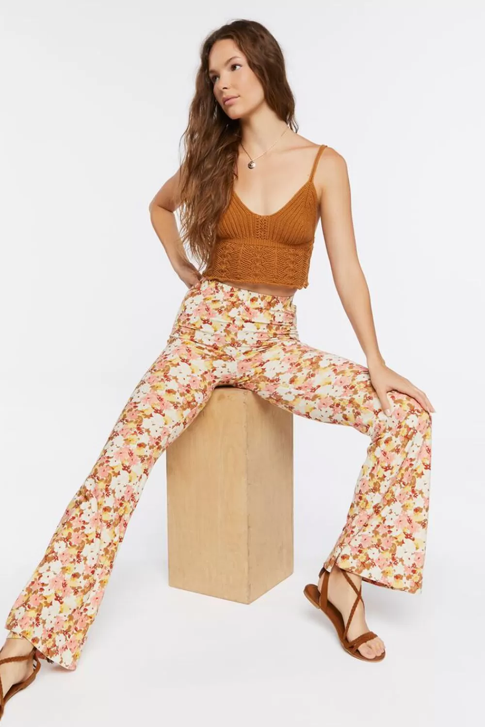 Bottoms>Forever 21 Jordyn Floral Print Flare Pants Pink/Multi