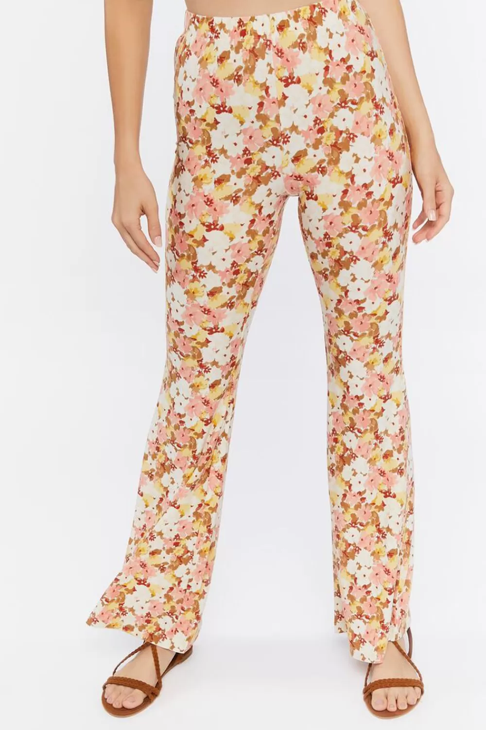 Bottoms>Forever 21 Jordyn Floral Print Flare Pants Pink/Multi