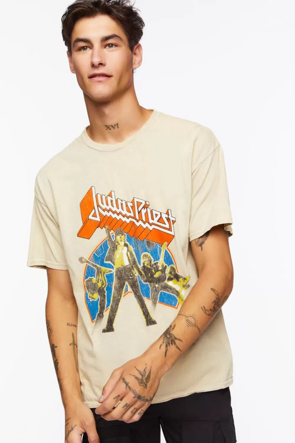 Graphic Tees>Forever 21 Judas Priest Graphic Tee Taupe/Multi