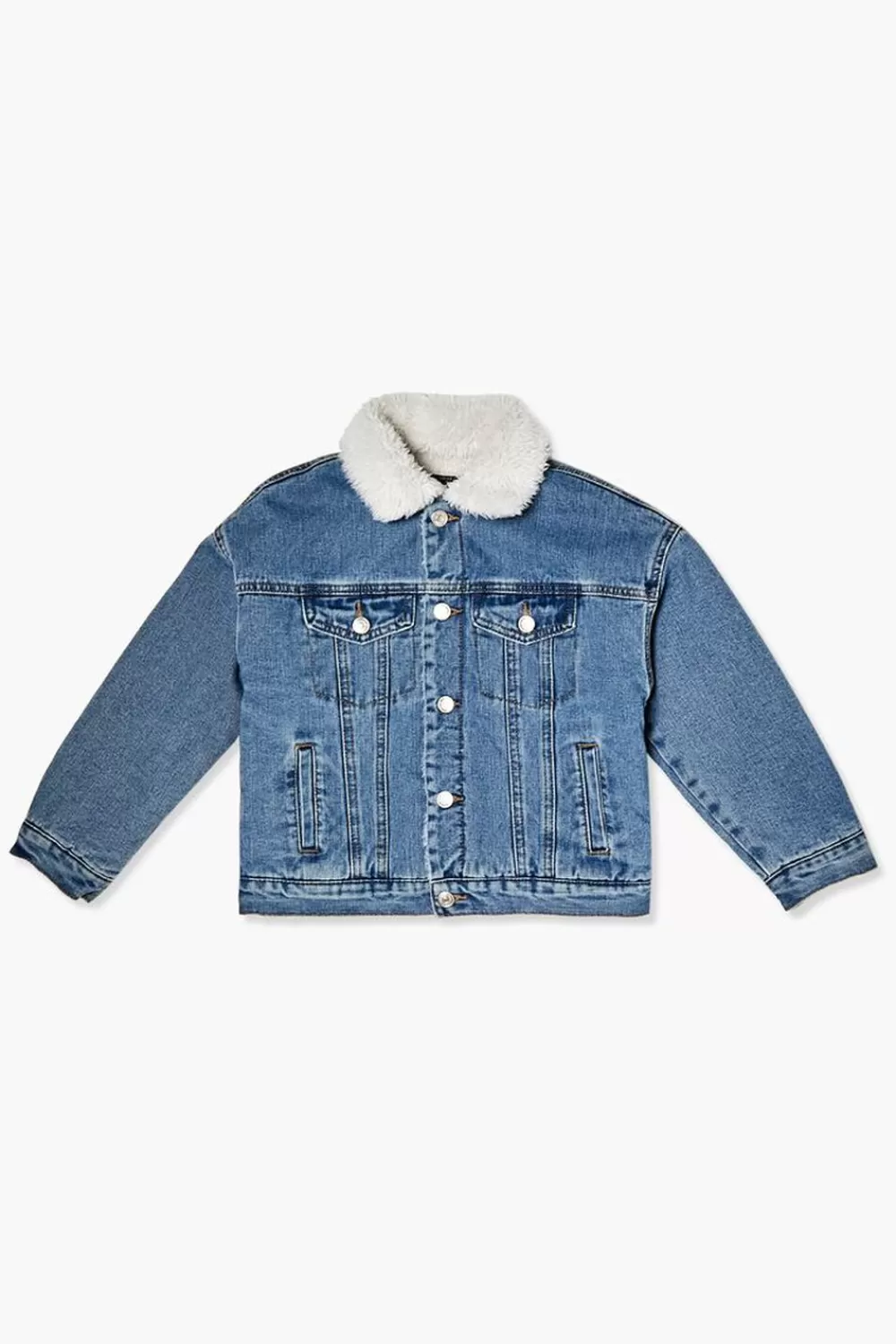 Jackets + Outerwear>Forever 21 Kids Denim Trucker Jacket (Girls + Boys) Medium Denim
