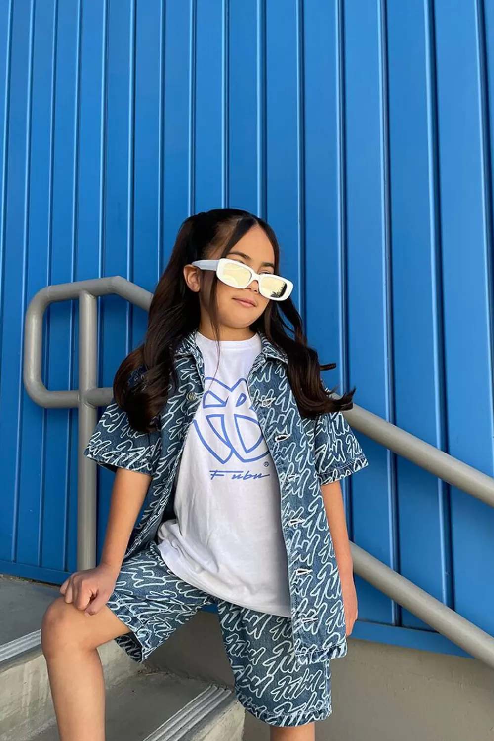 Tops>Forever 21 Kids Fubu Print Shirt (Girls + Boys) Blue/White