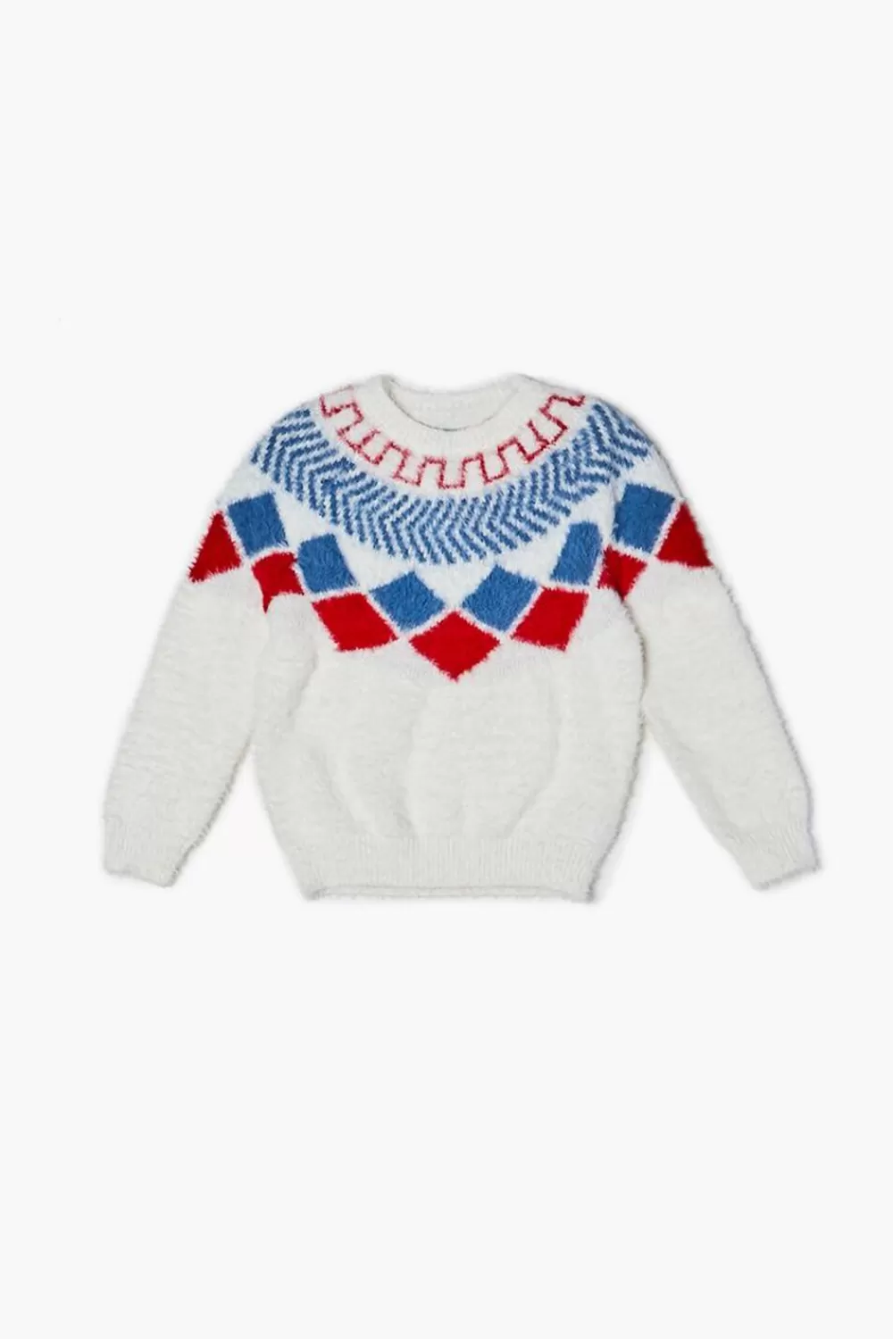 Sweaters + Cardigans>Forever 21 Kids Fuzzy Geo Sweater (Girls + Boys) Cream/Multi