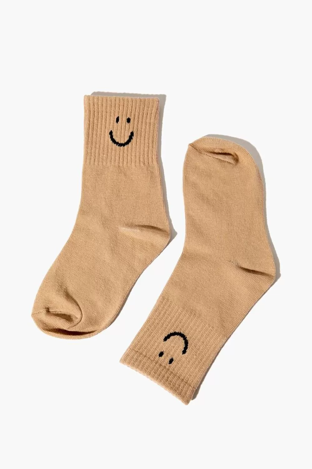 Accessories>Forever 21 Kids Happy Face Graphic Crew Socks (Girls + Boys) Taupe/Black
