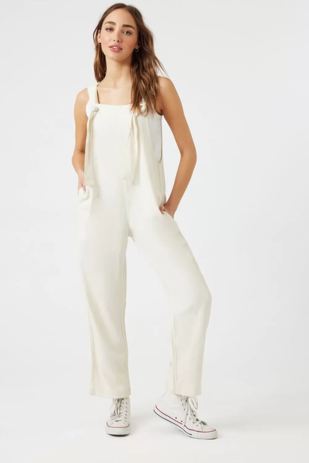 Rompers + Jumpsuits>Forever 21 Knotted Twill Overalls Clay