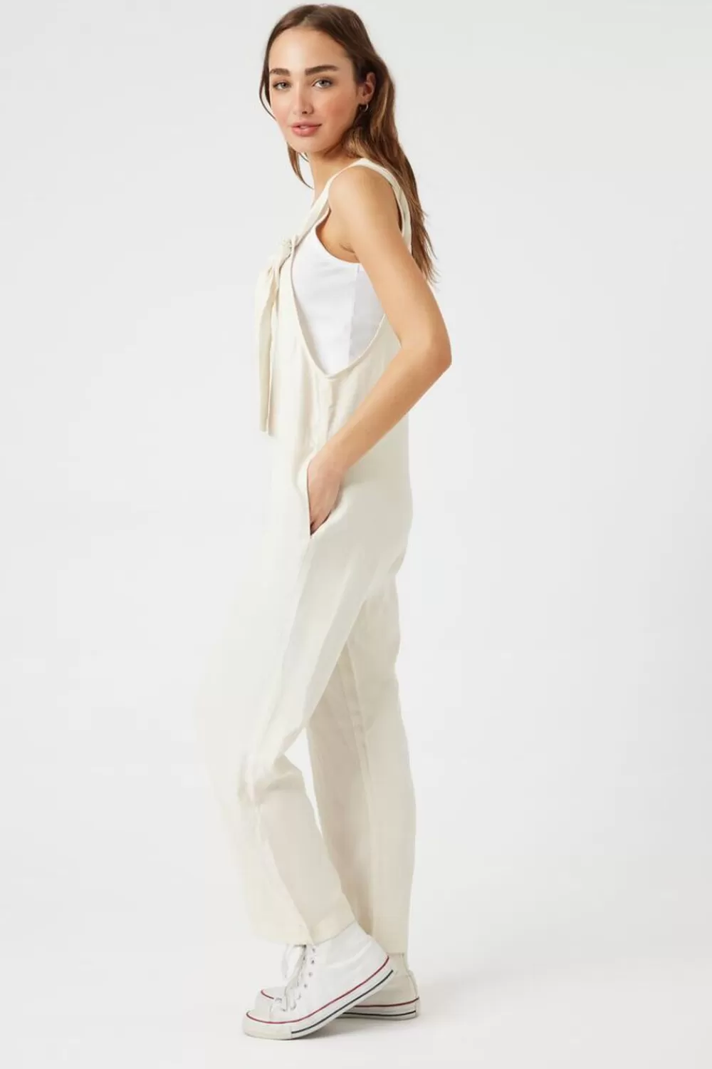 Rompers + Jumpsuits>Forever 21 Knotted Twill Overalls Clay