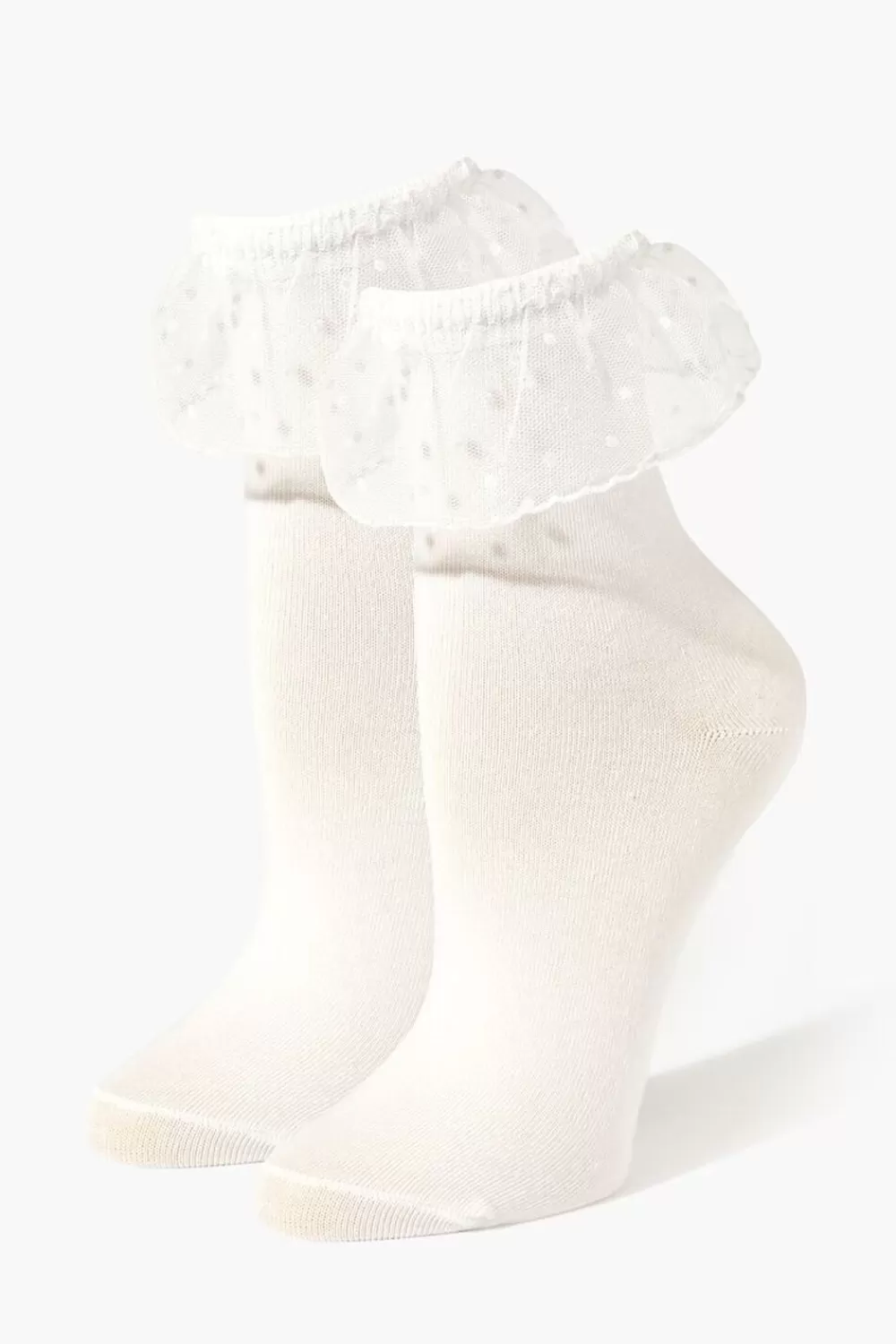 Socks + Tights>Forever 21 Lace-Trim Crew Socks White