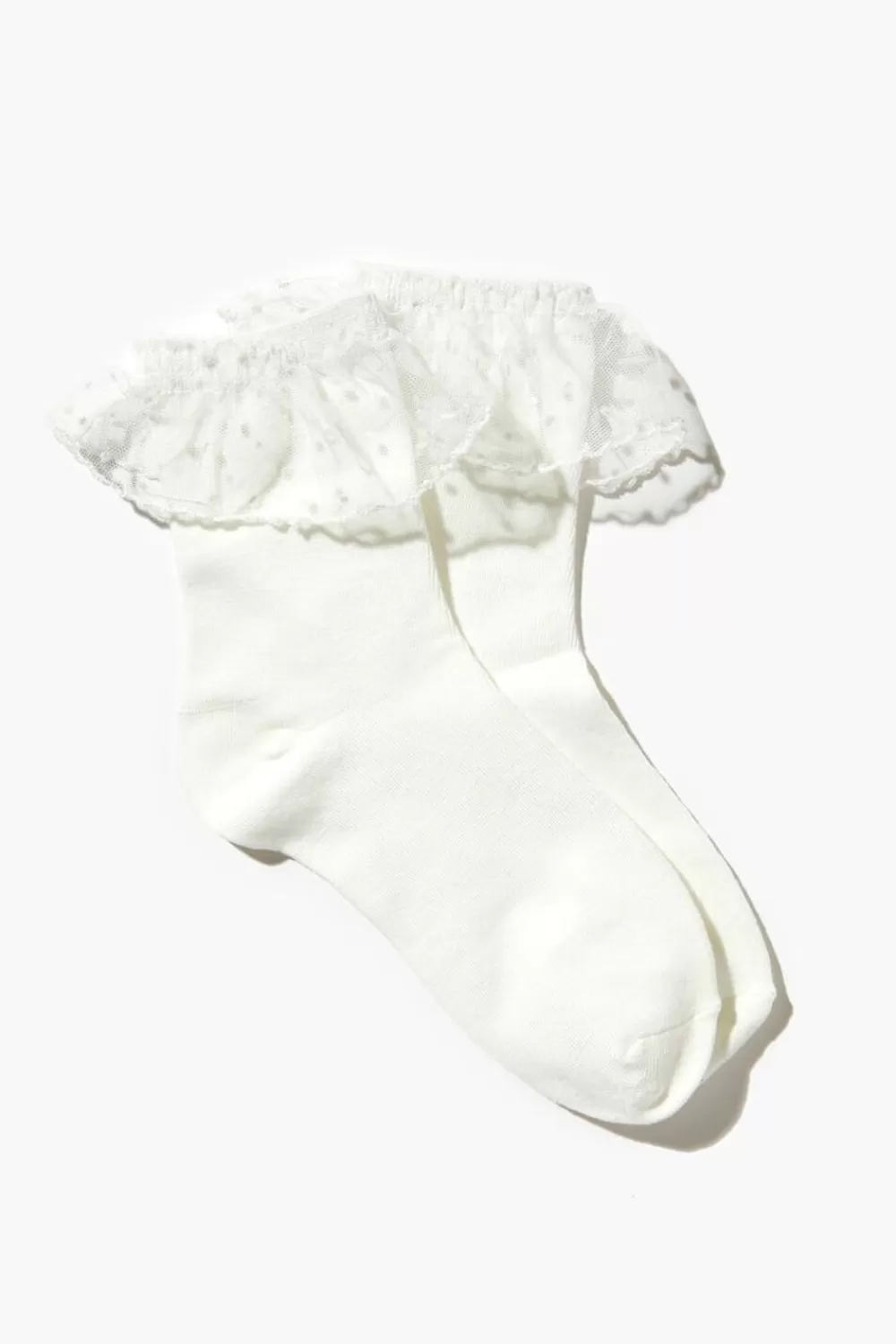 Socks + Tights>Forever 21 Lace-Trim Crew Socks White